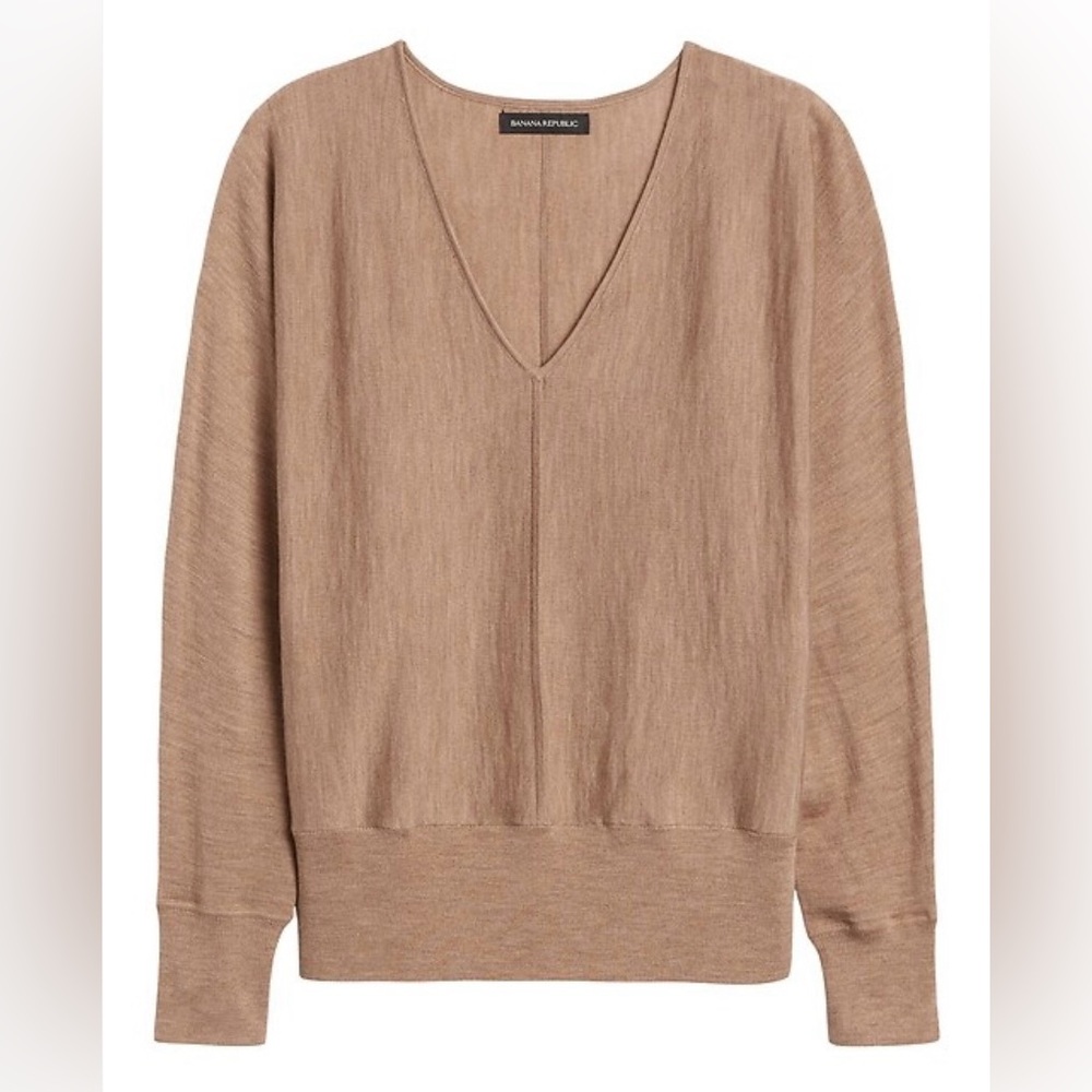 Banana Republic 100% Marino Wool Dolman Sleeves V-Neck Brown Sweater Size SP